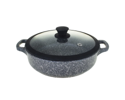 Жаровня литая со стеклянной крышкой Мрамор Традиция 24см 2,5л ТМ9243